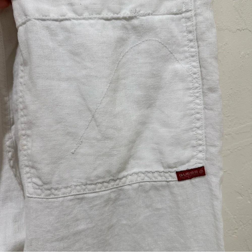Guess vintage 100% linen men’s white slacks zipper & drawstring pants size 36/32